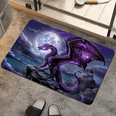Imagem de ZHUZHISHAN Tapete de banho, dragão roxo majestoso, antiderrapante, secagem rápida, super absorvente, tapetes de banheiro finos que se encaixam embaixo da porta - tapetes de banheiro fáceis de limpar