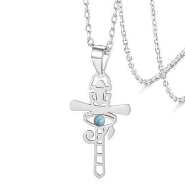 Imagem de VASSAGO Colar com cruz Ankh, aço inoxidável, olho de Hórus, pingente de escaravelho, joias egípcias antigas, presentes para mulheres e homens, Adjustable, Aço inoxidável, Sem Pedra Preciosa