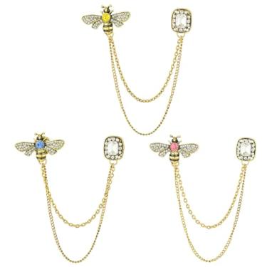 Imagem de UR URLIFEHALL 3 peças broches de abelha, corrente de alfinetes de lapela dourados para roupas, suéter, lenço, terno, camisa, chapéus, jeans, artesanato DIY