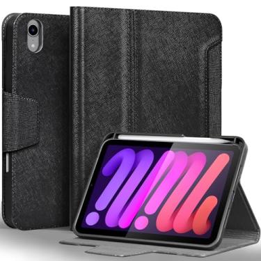 Imagem de Gexmil Capa de couro premium para iPad mini 7 (A17 Pro) 2024 / iPad mini 6 geração 2021 8,3 polegadas, suporte para lápis, fecho magnético, capa de couro bovino à prova de choque, suporte ajustável