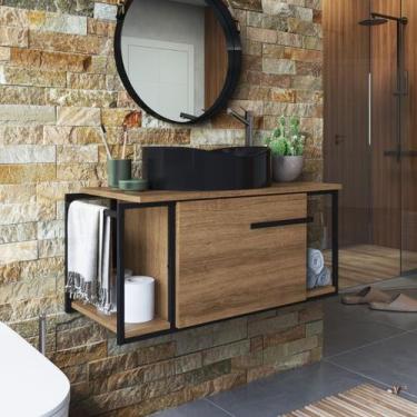 Imagem de Gabinete de Banheiro c/ Cuba Oval Preta Balcão Suspenso Pia - LaCasaMi