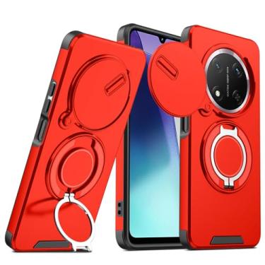 Imagem de Capa de telefone compatível com Honor Magic 7 Lite com suporte de anel azul, capas para Honor Magic 7 Lite Slide câmera acessórios Funda capa protetora original à prova de choque (vermelha)