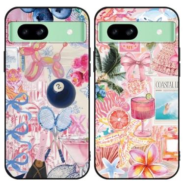 Imagem de Zrutru Pacote com 2 capas para celular com desenho animado para Google Pixel 8A 6,1 polegadas, lindo laço kawaii, estampa floral, praia, oceano, design estético, capa protetora para meninas e mulheres
