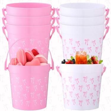 Imagem de Singhoow 6 baldes de rum para coquetéis com laço rosa de 947 ml para bebidas baldes de plástico com alça para despedida de solteira, noivado, chá de bebê, festa de aniversário, suprimento de