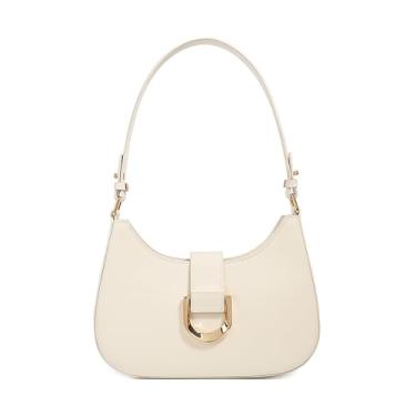 Imagem de Bolsa de ombro de couro legítimo, bolsas femininas Hobo Bolsa tiracolo com alças removíveis, Branco