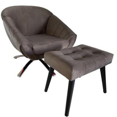 Imagem de Kit Poltrona Giovana Giratória Cromado, Puff Capitonê Luxo e Almofadas