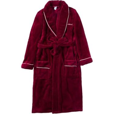 Imagem de Roupão De Banho De Flanela Plus Size Para Homens Roupão De Banho De Inverno Roupa De Dormir Aconchegante, Red, 6XL