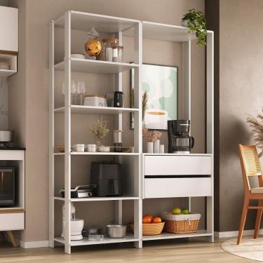 Imagem de Armário de Cozinha Modulada Compacta 135cm 2 Peças com 2 Gavetas Multimóveis MP2284