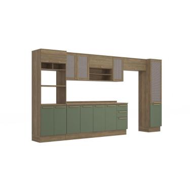 Imagem de Cozinha Completa 7 Peças com Armário e Balcão Kappesberg Botânic 410cm Nogueira/Verde Oliva - CB873