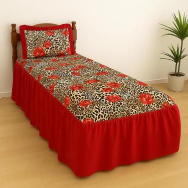 Imagem de Colcha Solteiro Lorena 2 Peças De Tecido estampado Com Babado 2,50m x 