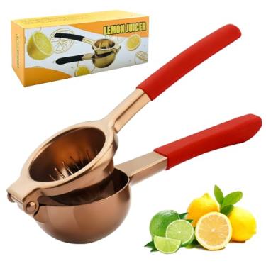 Imagem de Espremedor de limão, espremedor de frutas cítricas de aço inoxidável 304, espremedor manual de design antiderrapante, espremedor de citrinos manual resistente e espremedor de limão - ouro rosa e