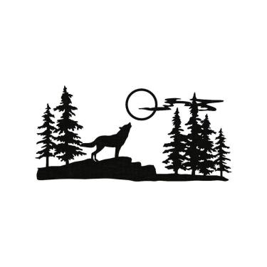 Imagem de Quadro Decorativo Preto Mdf Lobo Nas Montanhas 40X20Cm