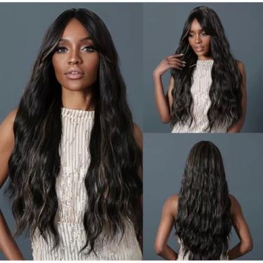 Imagem de Peruca Longa Com Franja Fibra Bio Organica Uso Diario Perucas Femininas Cabelo Humano(Castanha C/Mechas)