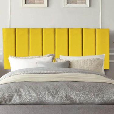 Imagem de Painel Estofada Carla 195cm King Size Para Cama Box Quarto Suede Amarelo - Gat Magazine