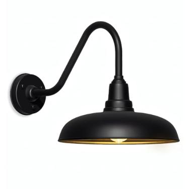 Imagem de Acoji Luminária para celeiro externo grande de 50,8 cm – Fixação de parede preta com pescoço de ganso industrial para varanda de fazenda, garagem ou pátio, feita de metal à prova d'água e à prova de