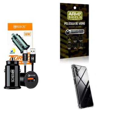 Imagem de Kit Carregador Veicular Turbo 18w com Capinha Samsung A04S + Película 