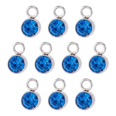 Imagem de Spritewelry Berloques de pedra do mês de nascimento de vidro com strass redondo, 10 peças, berloques de pedra de nascimento de cristal para fabricação de joias, colar, brinco