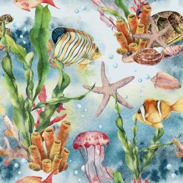 Imagem de Mangoloo Papel de parede oceano xixi e vara água-viva do mar costeiro estrela do mar cavalo marinho algas peixes papel de parede animais animais animais temporário autoadesivo papel de contato para