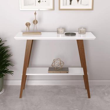 Imagem de Aparador Caio 90x30 Tampo Mdf 30mm Pé Em Madeira Branco/amadeirado