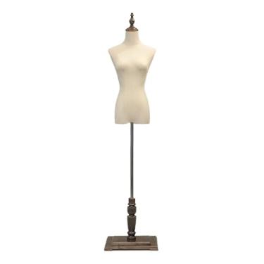 Imagem de Mannequin Manequim de 47-72 polegadas de altura para exibição de roupas, manequim de vestido removível, cubra o tronco com pano de linho(Walnut wood,Medium)