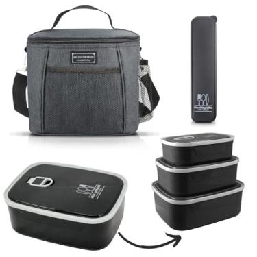 Imagem de Conjunto Bolsa Térmica com 3 Marmitas P, M, G e Porta Talheres Preto