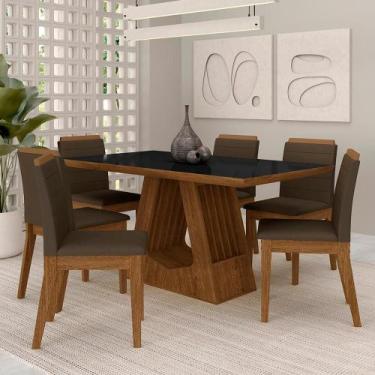 Imagem de Mesa Málaga 1,6 Com 6 Cadeiras Estofadas Freijó/pto/suede Marrom - Ma 
