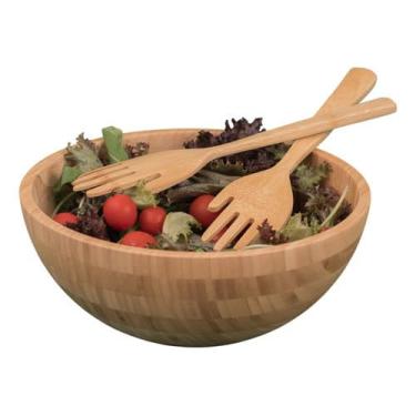 Imagem de Kit Saladeira Grande Pegador Salada Bambu Anti Bactericida