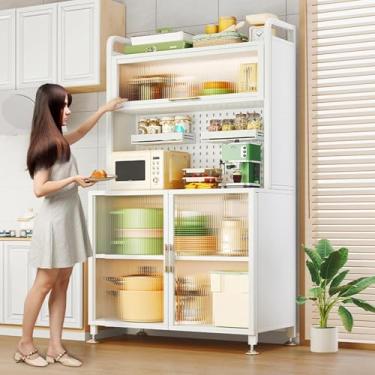 Imagem de Armário De Cozinha Alto 175cm, Armários De Cozinha, Armário De Despensa De 5 Camadas Branco, Armário De Armazenamento Com Portas Magnéticas E Placa Perfurad, White, 175 * 60 * 39cm white