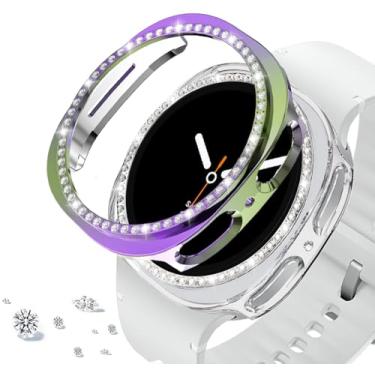 Imagem de DEALELE [Pacote com 2 capas compatíveis com Samsung Galaxy Watch 8 de 40 mm, capa protetora de PC de diamante de linha única brilhante para reposição (40 mm, arco-íris + transparente)