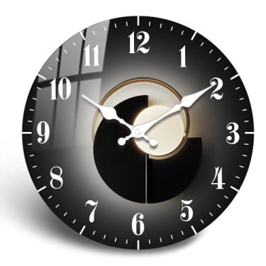 Imagem de JENGRYOE Relógio de parede moderno preto dourado 50 cm, relógio de parede redondo silencioso sem tique-taque, relógios de parede analógicos grandes, operados por bateria, para sala de estar