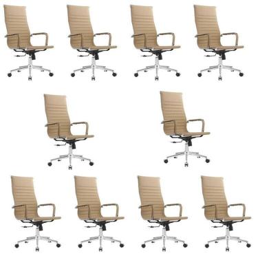 Imagem de Kit 10 Cadeiras Esteirinha Presidente Giratória Estofada com Rodízios Bege