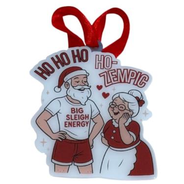 Imagem de Enfeites de Natal Engraçados Hozempic – Grande Trenó Energia Papai Noel e Sra. Noel – Decoração de árvore de Natal de metal para adultos – Elefante branco, Papai Noel sujo, festa de Natal no