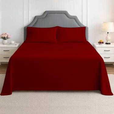 Imagem de Jogo de lençol para trailer, tamanho de caminhão 106 x 203 cm, cor borgonha - serve em colchões de até 38 cm de profundidade, lençóis de cama de trailer de 4 peças para trailers, motorhomes e trailers