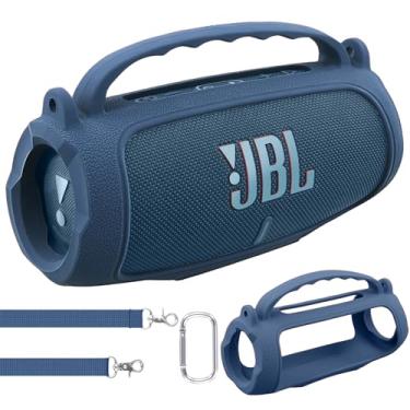 Imagem de co2CREA Capa de silicone para alto-falante Bluetooth JBL Charge 5 portátil, impermeável, capa macia para viagem com alça de ombro, capa protetora (azul)