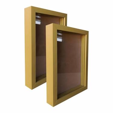 Imagem de Kit 2 Molduras Caixa Alta Revestida com Vidro para Quadros Quilling e Scrapbook - 29,7x42cm - 1,5x3 Cor:DOURADO;Tamanho: