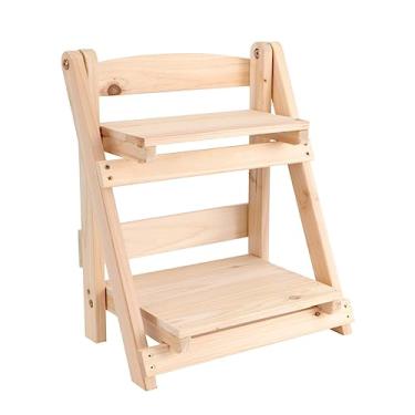 Imagem de Two Layer Folding Plant Stand Shelf Retro Green Storage Rack for Indoor Outdoor Use Multi Functional Bookshelf Succulent Organizer for Home Office Balcony and Housewarming(Light Brown)