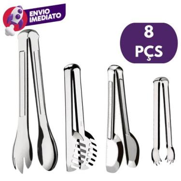Imagem de Kit 08 Pegador Em Aço Inox Universal Salada Serrilhado e Mini Pegador 