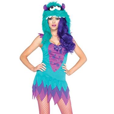 Imagem de Leg Avenue Fantasia feminina de Monstro Frankie Fuzzy de 2 peças, Azul-petróleo/roxo, XP