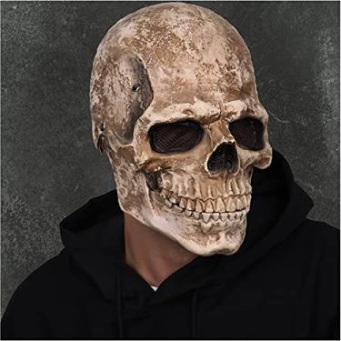 Imagem de CosTribe Creepy Full Head Skull Mask with Moving Jaw Halloween Scary Latex Helmet for Cosplay Party Props (Grey)