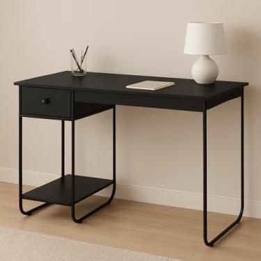 Imagem de Mesa de Estudo Escrivaninha Home Office Criare com Gaveta Escritório Quarto Estilo Industrial (Preto com Preto)