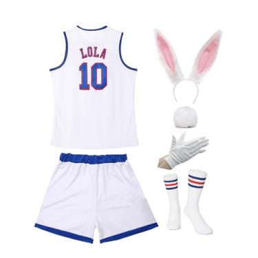 Imagem de Camisa feminina de basquete #10 Lola e 1/3 Space Costume dos anos 90 Cosplay Halloween Camisa esportiva branca PP-XGG, 10 Branco, Large