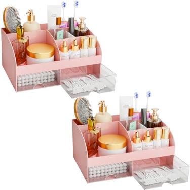 Imagem de Organizador de maquiagem com gavetas, armazenamento de cosméticos para penteadeira e bancada de banheiro, suporte de beleza para pincel de batom, organizador de cuidados com a pele para penteadeira