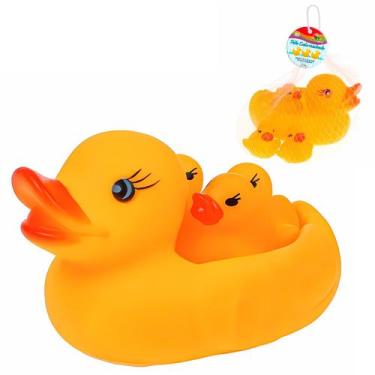 Imagem de Pato De Banho Bebê Com 3 Patinhos Emborrachados Flutuantes Brinquedo M