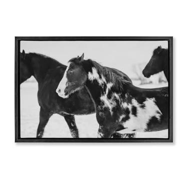 Imagem de Stupell Industries Design de arte de parede em tela flutuante preto e branco cavalos de inverno preto e branco por Amy Carroll, 17 x 25