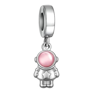 Imagem de BlingNuts Joias espaciais de pedra do mês de nascimento rosa para filha, pingente de astronauta, compatível com pulseiras Pandora