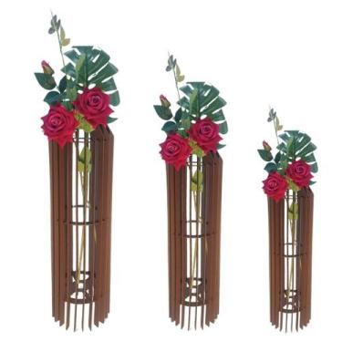 Imagem de Vaso de Chão Decorativo Grande MDF PENEDO - LENOBRE, Marrom, Kit com 3