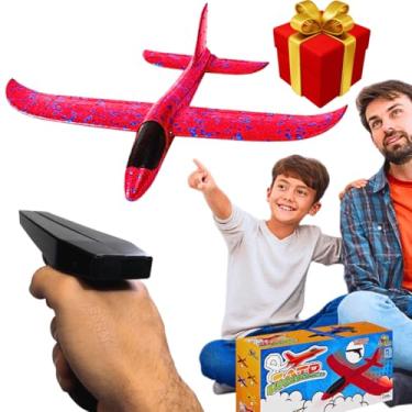 Imagem de Aviao Planador Espuma Brinquedo Educativo Diy com peças de montar Lançador manual Seguro selo Inmetro presente dia das crianças natal aniversario 5 anos menina menino (Vermelho)
