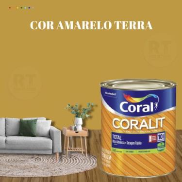 Imagem de Tinta Esmalte Sintético Base Água Cor Amarelo 800ml Coral Coralit Tota