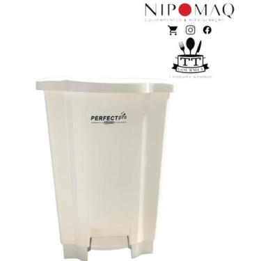 Imagem de Lixeira 50l com tampa e pedal branca coletor de residuos - PERFECT