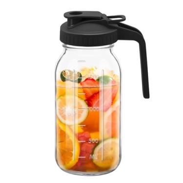 Imagem de 1 jarro de vidro largo de 1,814 g, com tampa, à prova de vazamento duplo com alça, jarro de água de boca larga, recipiente de geladeira para água, suco (1, preto)